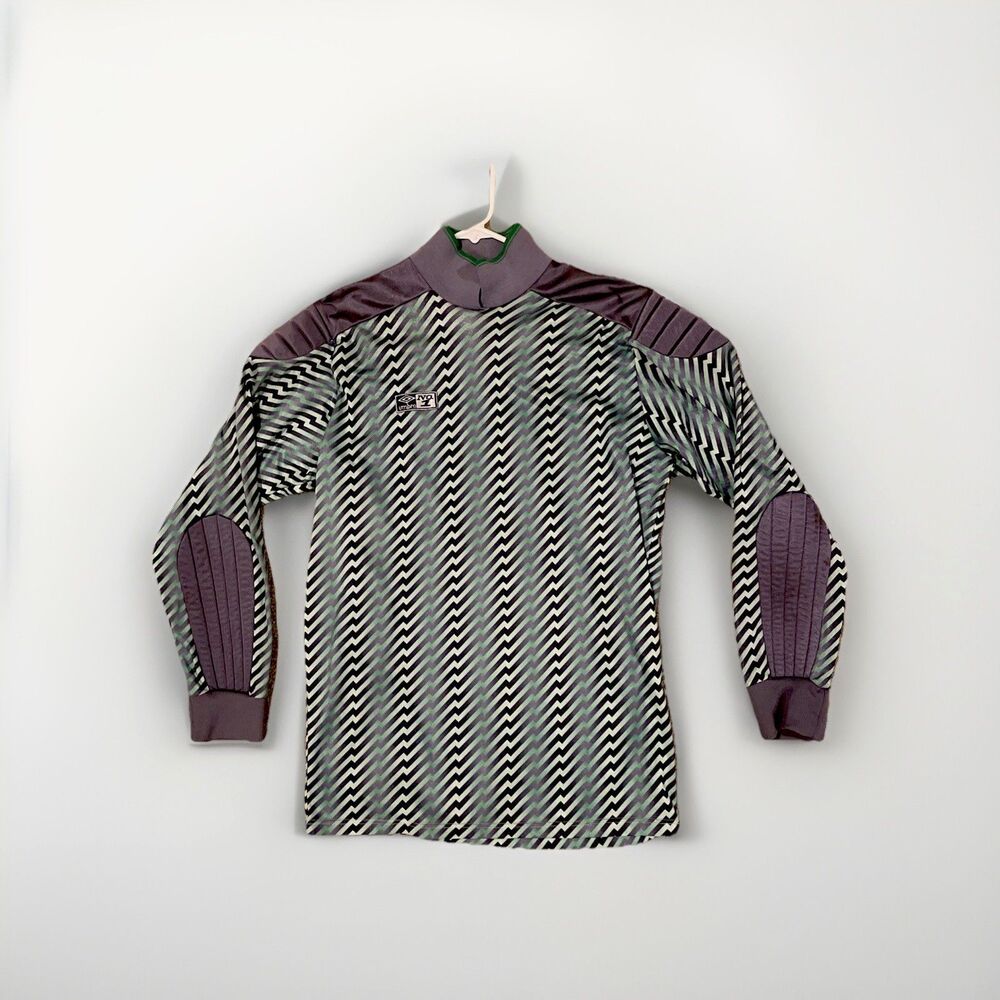 Vintage Umbro 80s Goalkeeper Padded Zigzag Print Shirt Soccer Jersey Green XL